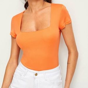 Square neck orange top